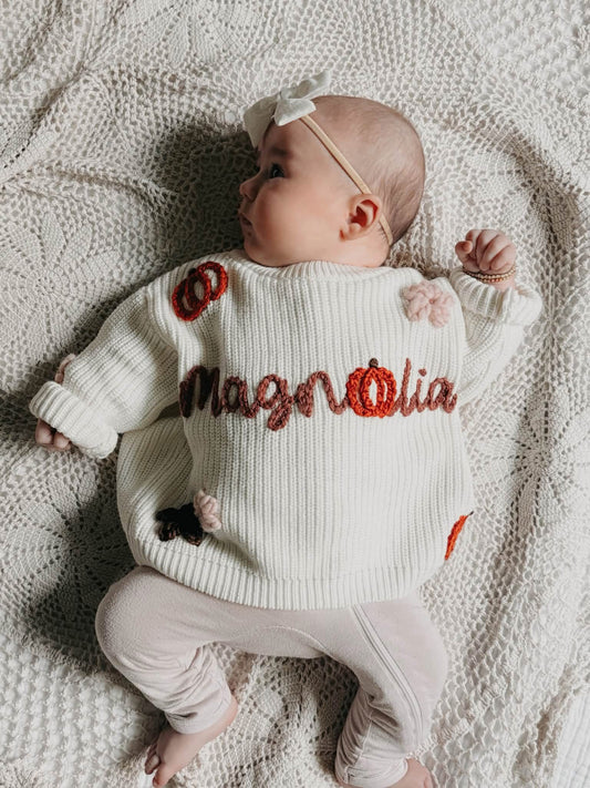 Pumpkin\Floral Sweater+Name