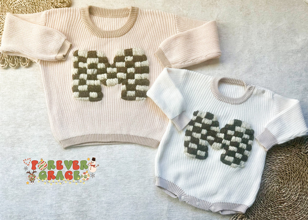 Checkered Letter Sweater