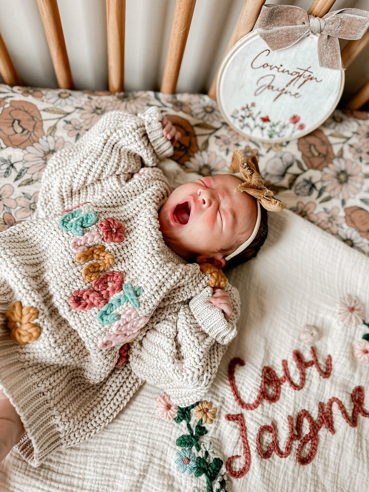 Newborn Bundle (Sweater, Name Hoop, and Blanket)