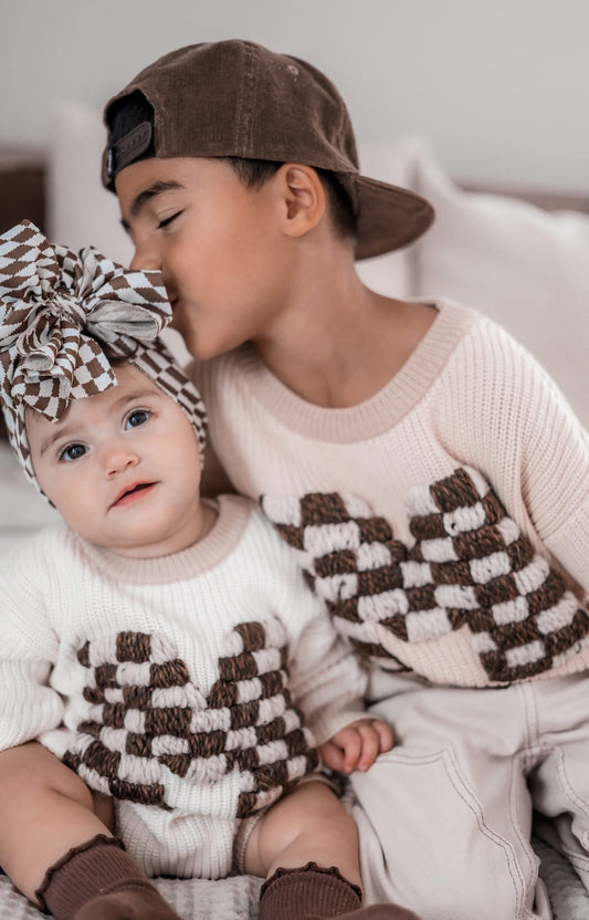 Checkered Letter Sweater